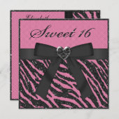 Sweet 16 Zebra Stripe Glitzer, Jewel & Bow Einladung (Vorne/Hinten)