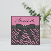 Sweet 16 Zebra Stripe Glitzer, Jewel & Bow Einladung (Stehend Vorderseite)