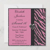 Sweet 16 Zebra Stripe Glitzer, Jewel & Bow Einladung (Rückseite)