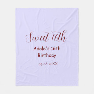 Sweet 16th birthday purple pastel mauve retro name fleecedecke