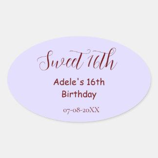 Sweet 16th birthday purple pastel mauve retro name ovaler aufkleber