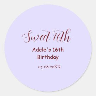 Sweet 16th birthday purple pastel mauve retro name runder aufkleber