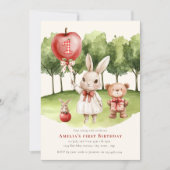 Sweet  1st Bunny Apple  Birthday Invitation Einladung (Vorderseite)