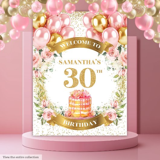 Sweet 30 Birthday Blush Gold Celebration Tapestry Wandteppich