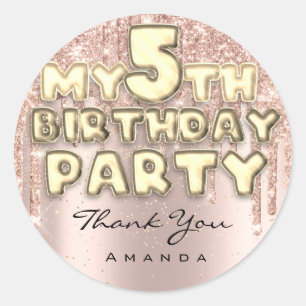 Sweet 5. Geburtstagsparty Glitzer Tropfen Rose Runder Aufkleber