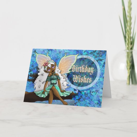 Sweet African American Fairy Birthday Karte (Vorderseite)