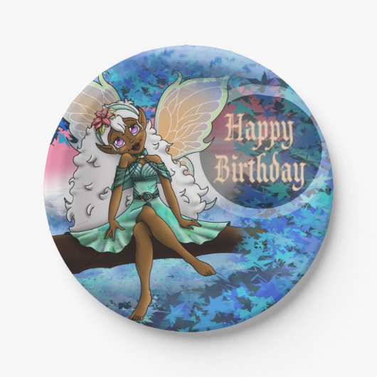 Sweet African American Fairy Birthday Pappteller (Vorderseite)