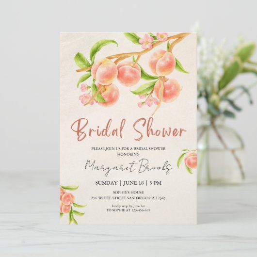 Sweet als Peach-Brautparty Einladung (Stehend Vorderseite)