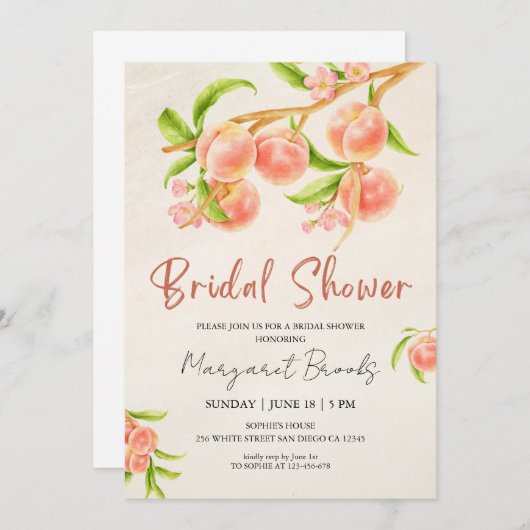 Sweet als Peach-Brautparty Einladung (Vorne/Hinten)