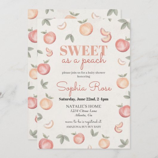 Sweet als pfirsichfarbene Babydusche laden Einladung (Vorne/Hinten)
