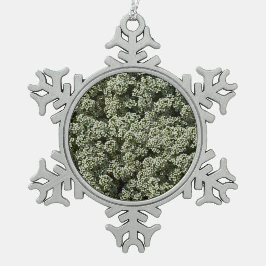 Sweet Alyssum Blume Weiße Blüte Schneeflocken Zinn-Ornament (Vorderseite)