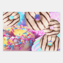 Sweet and Colorful Rainbow Donut Gift Wrap Geschenkpapier Set