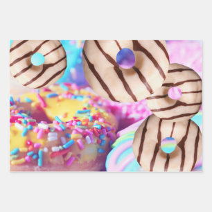 Sweet and Colorful Rainbow Donut Gift Wrap Geschenkpapier Set