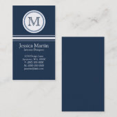 Sweet and Delicate Monogram Business Card, Blue Visitenkarte (Vorne/Hinten)