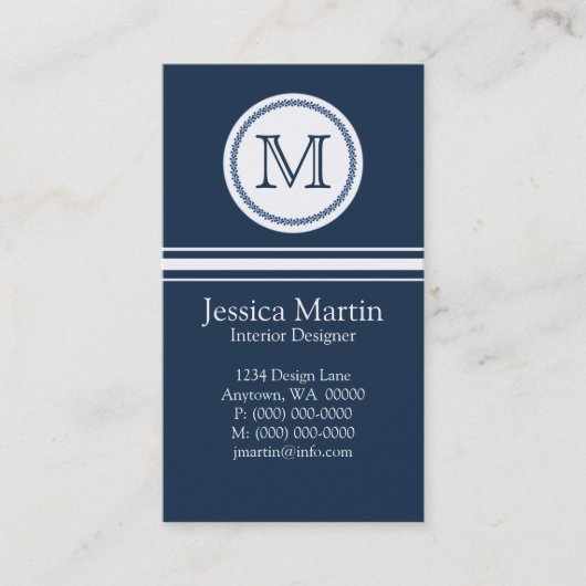 Sweet and Delicate Monogram Business Card, Blue Visitenkarte (Vorderseite)