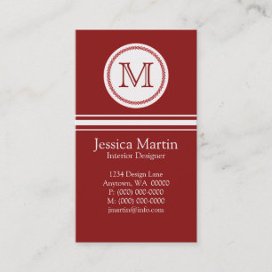 Sweet and Delicate Monogram Business Card, Red Visitenkarte