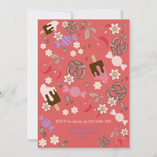 Sweet and Salty Baby Dusche Leckereien Rotes Muste Einladung (Rückseite)