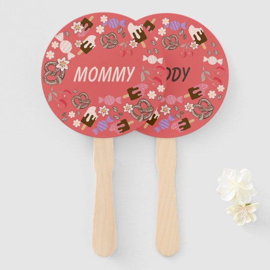 Sweet and Salty Baby Shower Red Set of Fans Fächer (Vorne und Hinten)