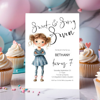 Sweet and Sassy Seven Girl Age 7 Geburtstag Einladung