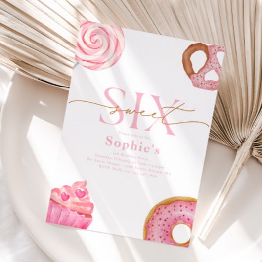 Sweet and Six Birthday Einladung