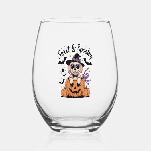 Sweet and Spooky Dog Halloween Weinglas Ohne Stiel (Vorderseite)