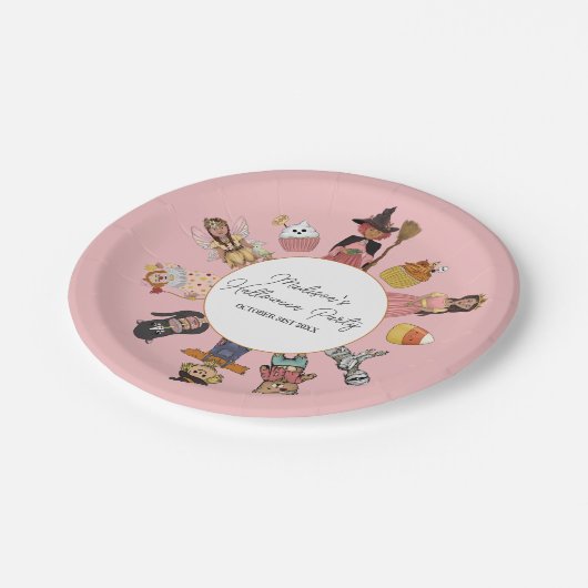 Sweet and Spooky Pink Halloween Kostüm Party Pappteller (Schrägansicht)