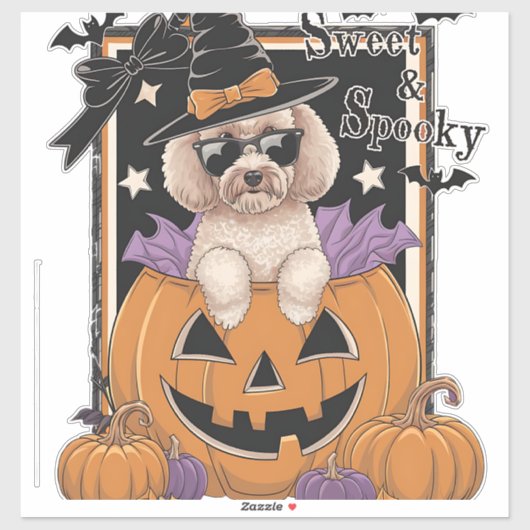 Sweet and Spooky Poodle and Pumpkin Aufkleber (Blatt)