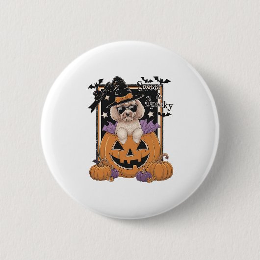 Sweet and Spooky Poodle and Pumpkin Button (Vorderseite)