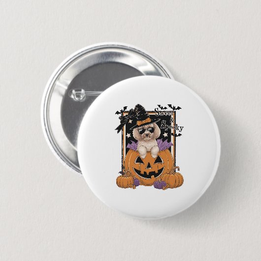 Sweet and Spooky Poodle and Pumpkin Button (Vorne & Hinten)