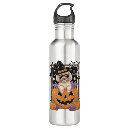 Sweet and Spooky Poodle and Pumpkin Edelstahlflasche (Vorderseite)
