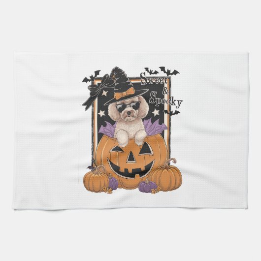 Sweet and Spooky Poodle and Pumpkin Geschirrtuch (Horizontal)