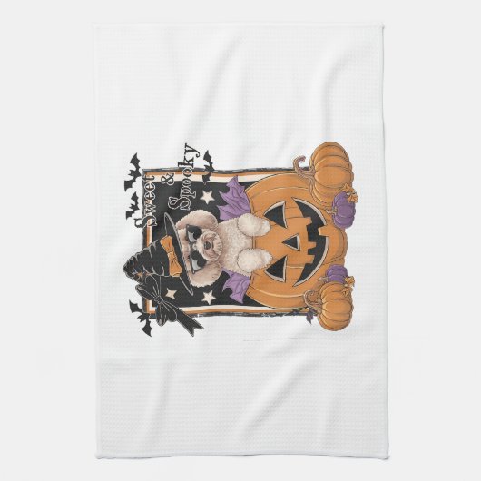 Sweet and Spooky Poodle and Pumpkin Geschirrtuch (Vertikal)