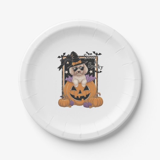 Sweet and Spooky Poodle and Pumpkin Pappteller (Vorderseite)