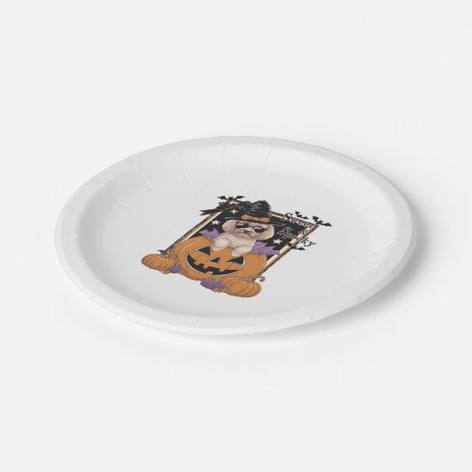 Sweet and Spooky Poodle and Pumpkin Pappteller (Schrägansicht)