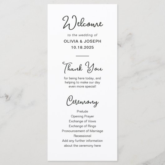 Sweet and Whimsical Black and White | Hochzeit Programm (Vorderseite)