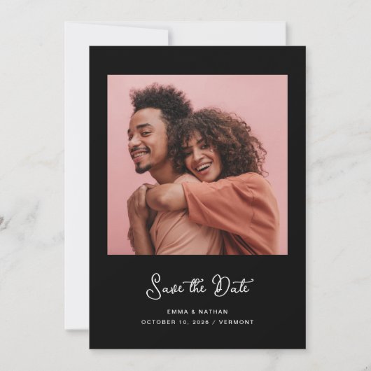 Sweet and Whimsical Black | Foto- und QR-Code Save The Date (Vorderseite)