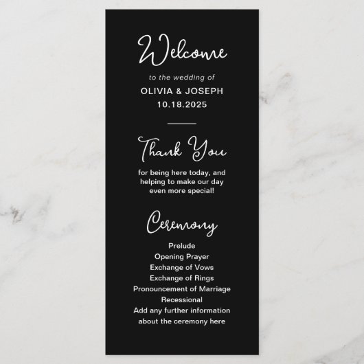 Sweet and Whimsical Black | Hochzeit Programm (Vorderseite)