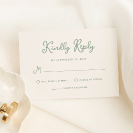 Sweet and Whimsical Ivory and Sage Green Wedding RSVP Karte