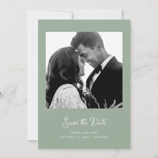 Sweet and Whimsical Sage Green | Foto- und QR-Code Save The Date (Vorderseite)