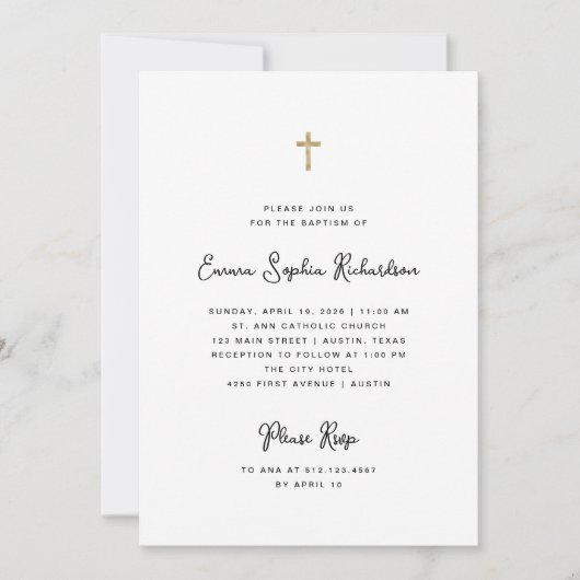 Sweet and Whimsical Simple Black and White Baptiss Einladung (Vorderseite)
