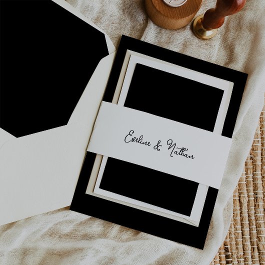 Sweet and Whimsical Simple Black and White Wedding Einladungsbanderole