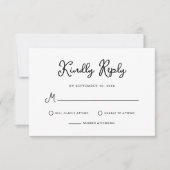 Sweet and Whimsical Simple Black and White Wedding RSVP Karte (Vorderseite)