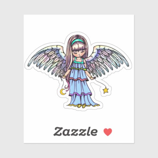 Sweet Angel hält Star und Mond Aufkleber (Blatt)
