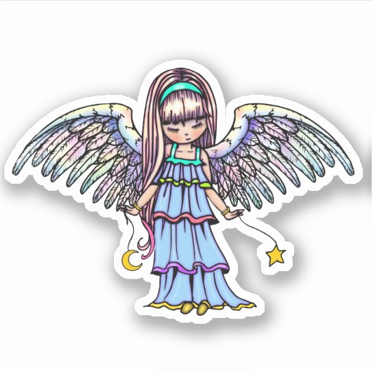 Sweet Angel hält Star und Mond Aufkleber (Vorderseite)
