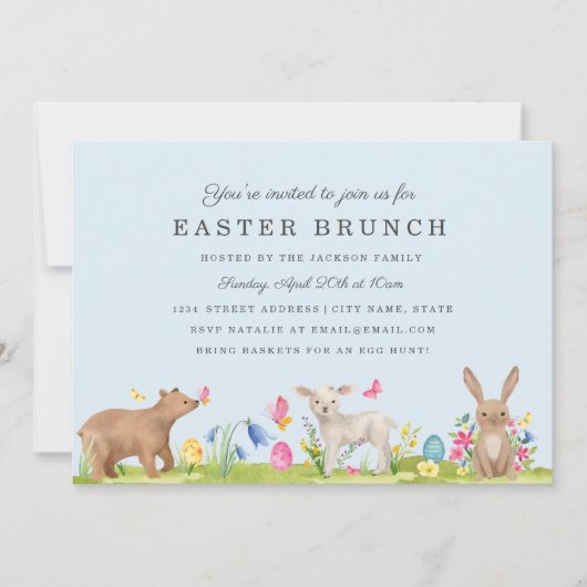 Sweet Animal Egg Blue Oaster Brunch Card Einladung (Vorderseite)