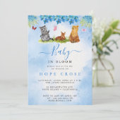 Sweet Animals Girl Baby in Bloom Baby Shower Einladung (Stehend Vorderseite)