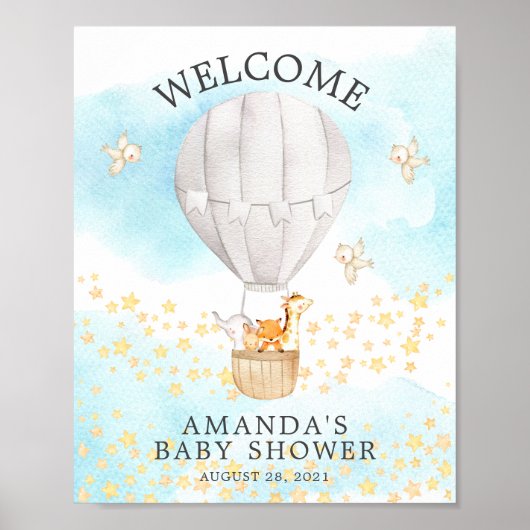 Sweet Animals Hot Air Ballon Willkommensdusche Poster (Vorne)