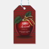 Sweet Ankunft Red Apple Baby Dusche Geschenkanhänger (Vorderseite)