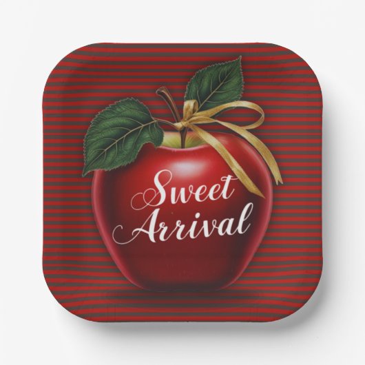 Sweet Ankunft Red Apple Baby Dusche Pappteller (Vorderseite)