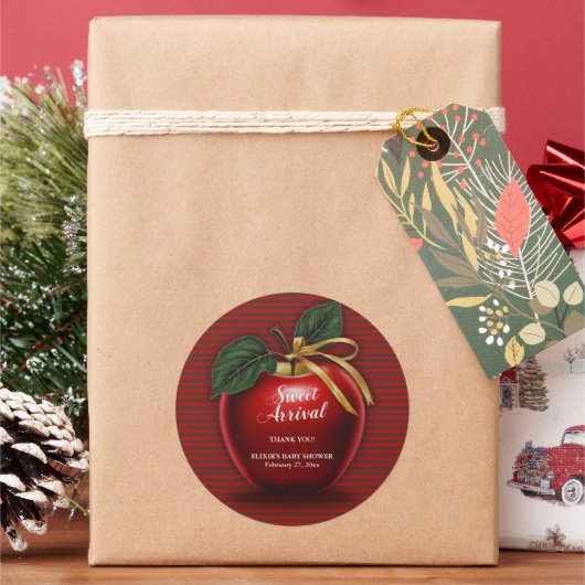 Sweet Ankunft Red Apple Baby Dusche Runder Aufkleber (Feiertag)